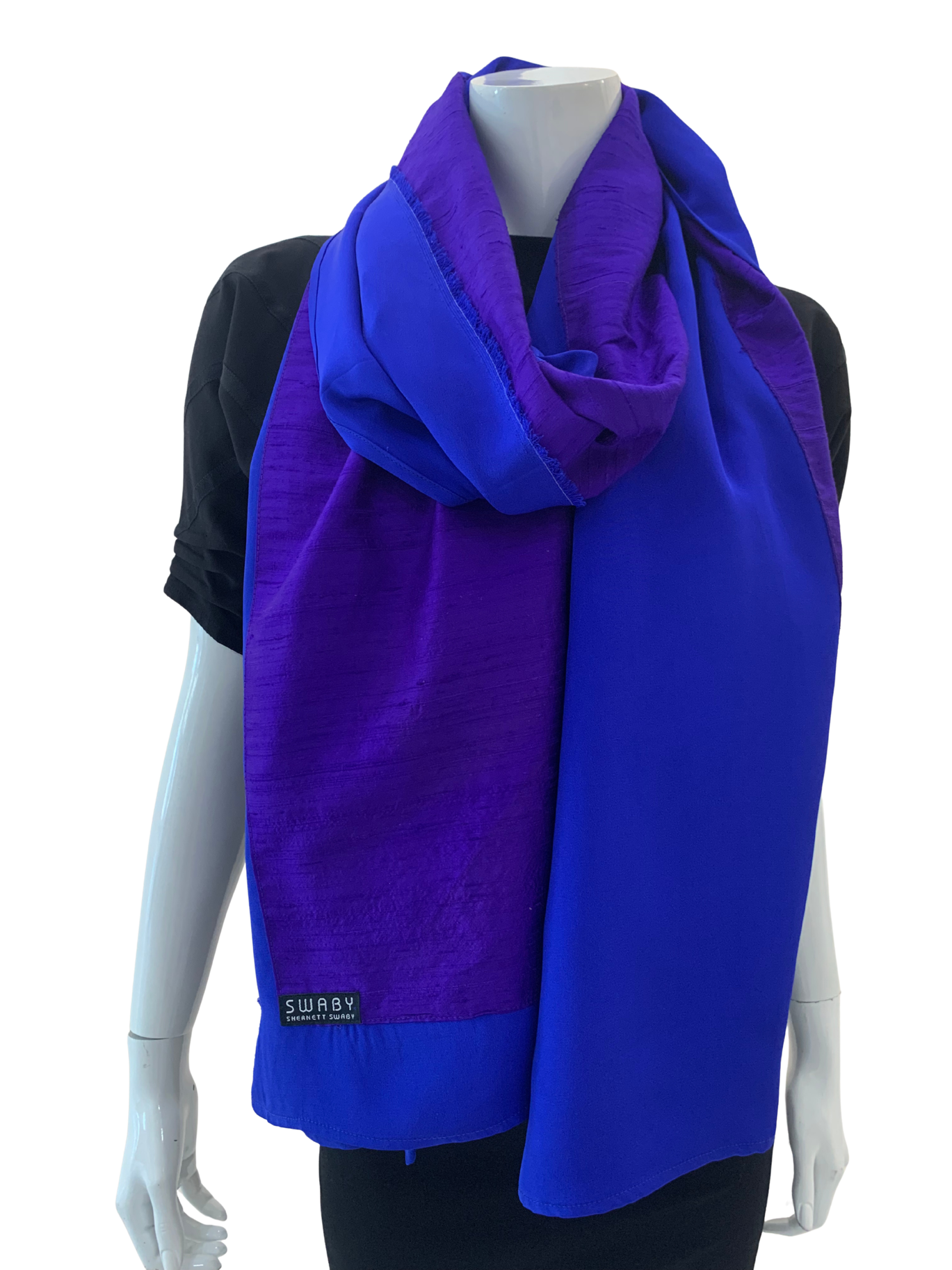 Raw silk block scarf