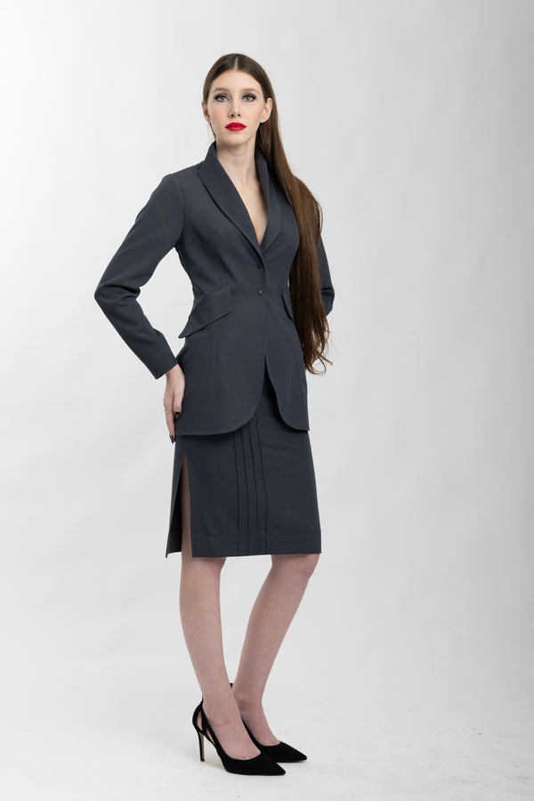 Gray tailored blazer and pencil skirt