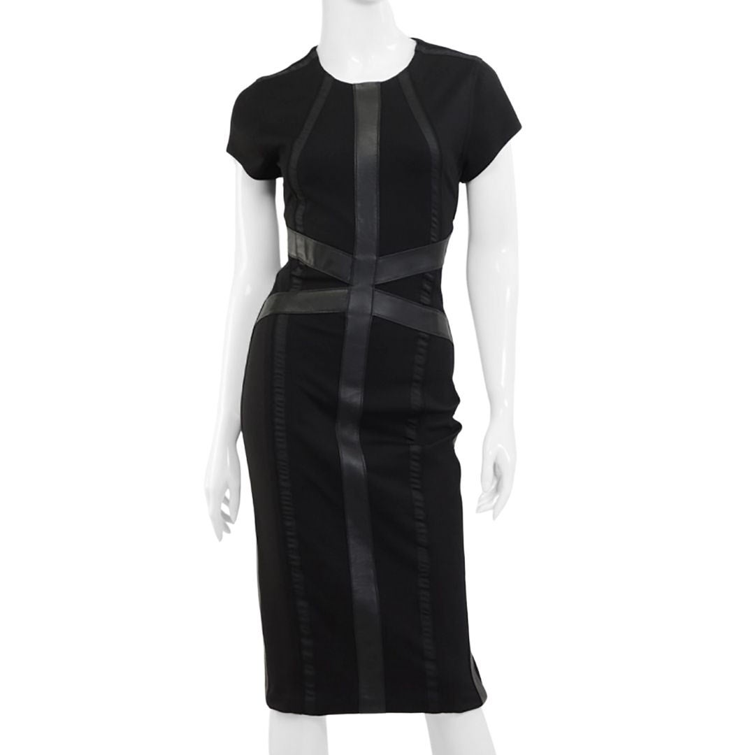 Leather Trim Cap Sleeve Dress