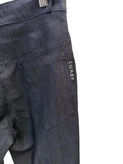A close up view of the SWABY Jeans Pocket Tag on the right side of the right rear pocket of a pair of SWABY Wide Leg Jeans.