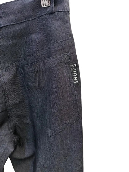 A close up view of the SWABY Jeans Pocket Tag on the right side of the right rear pocket of a pair of SWABY Wide Leg Jeans.