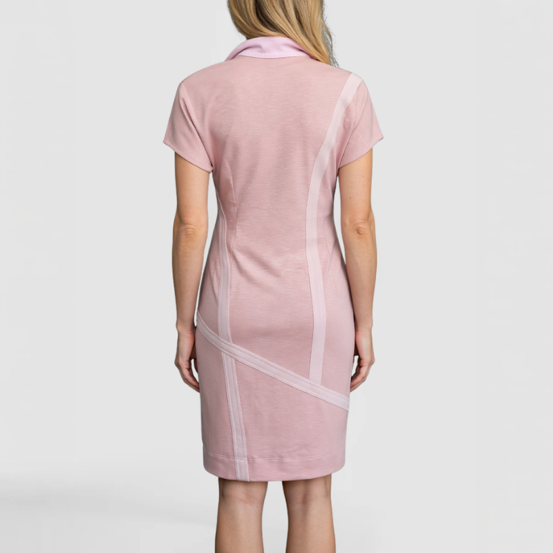 The Shernett No. 5 is the first release from SWABY's name sake Shirt Dress Capsule Collection. Shown here, facing away from the camera, in blush color, on a fashion model. The Chicago Fashion Designer describes this dress as "This is what I wear to work when I need to be polished but comfortable."