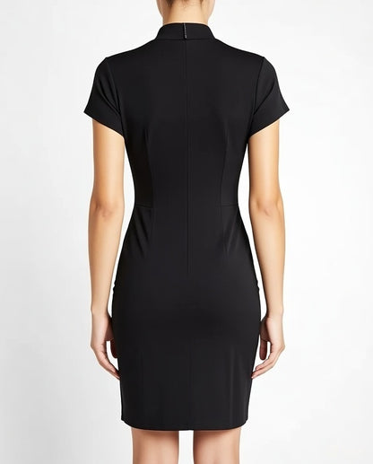 A rear view look of the SWABY black knit dress - part of the Ready to Wear collection.